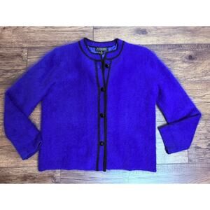Vintage Venesha Angora Born Fuzzy Cardigan Sweater Jacket Blue Black Sz M